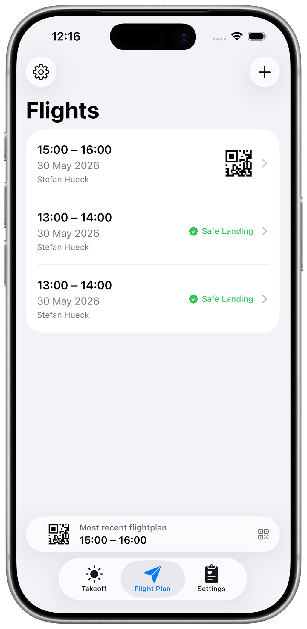Manage Flight Plans screen